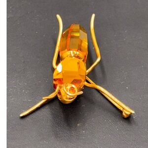Vintage 925 Swarovski Amber Crystal Insect Brooch Sterling Silver Plated Pin